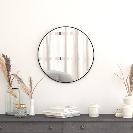 Flash Furniture 24" Round Black Metal Framed Accent Wall Mirror RH-M003-RD60MB-BK-GG